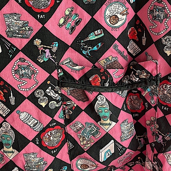 Vintage Nicole Miller Lingerie Novelty Print Dress 90s Y2K 100% Silk Size Large - Picture 6 of 8